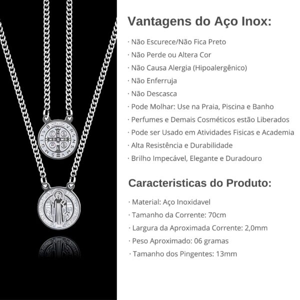 Colar Escapulário de Aço Inox Prata São Bento Inoxidável 316L Masculina Feminino - Image 2