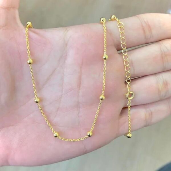 Colar Feminino De Ouro Cadeado com Esferas 45cm Banhada a Ouro 24k Choker Fecho Ajustável