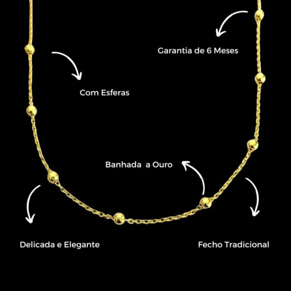 Colar Feminino De Ouro Cadeado com Esferas 45cm Banhada a Ouro 24k Choker Fecho Ajustável - Image 3