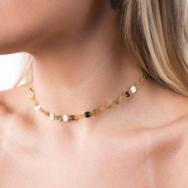 Choker Feminina Elos Redondos Chapado (5,1g) (Banho de Ouro 24k) Colar de Ouro Banhado Circulos Chapados Redondo