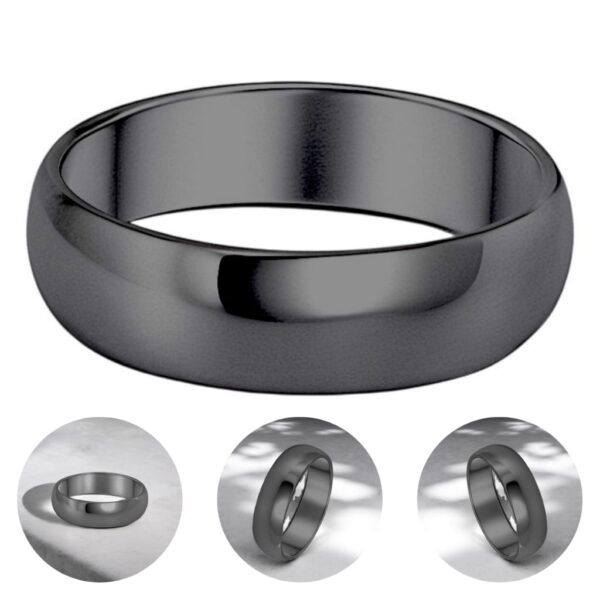 Anel Preto Aliança Compromisso Feminina Masculina Curvado 6mm em Aço Inoxidável - Image 2