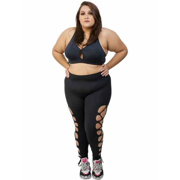 Calça Feminina Legging Grossa Cintura Alta Plus Size Zero Transparência Detalhe Leg Academia Curve - Image 2